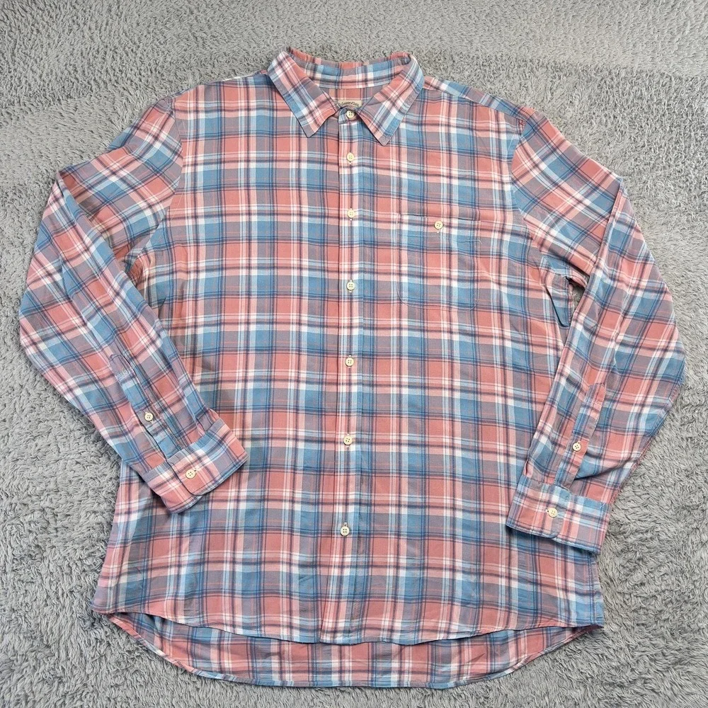 Faherty Shirt Men 2XL Pink Blue Plaid Button-Up Long Sleeve Elevated Casual Soft